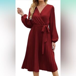 BBX Lephsnt Wrap V Neck Dress Pleated L NO BELT